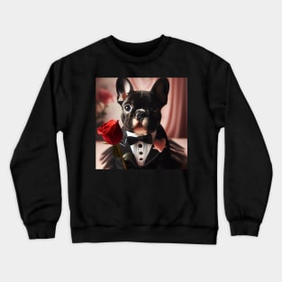 French bulldog dressed in tuxedo with red rose Crewneck Sweatshirt